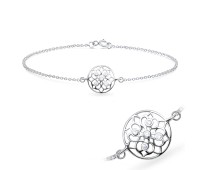 Carving Flower with CZ Silver Bracelet BRS-617